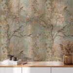 Elegant Chinoiserie Cherry Blossom Wall Mural: Soft Pastel Birds & Flowers Botanical Wallpaper - Image 2