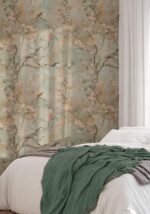 Elegant Chinoiserie Cherry Blossom Wall Mural: Soft Pastel Birds & Flowers Botanical Wallpaper - Image 3