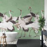 Elegant Tropical Crane Wallpaper: Removable Heron Print Mural for Living Room Decor