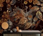 Exotic Crane Birds  Vintage Leaf Wall Mural - Image 4