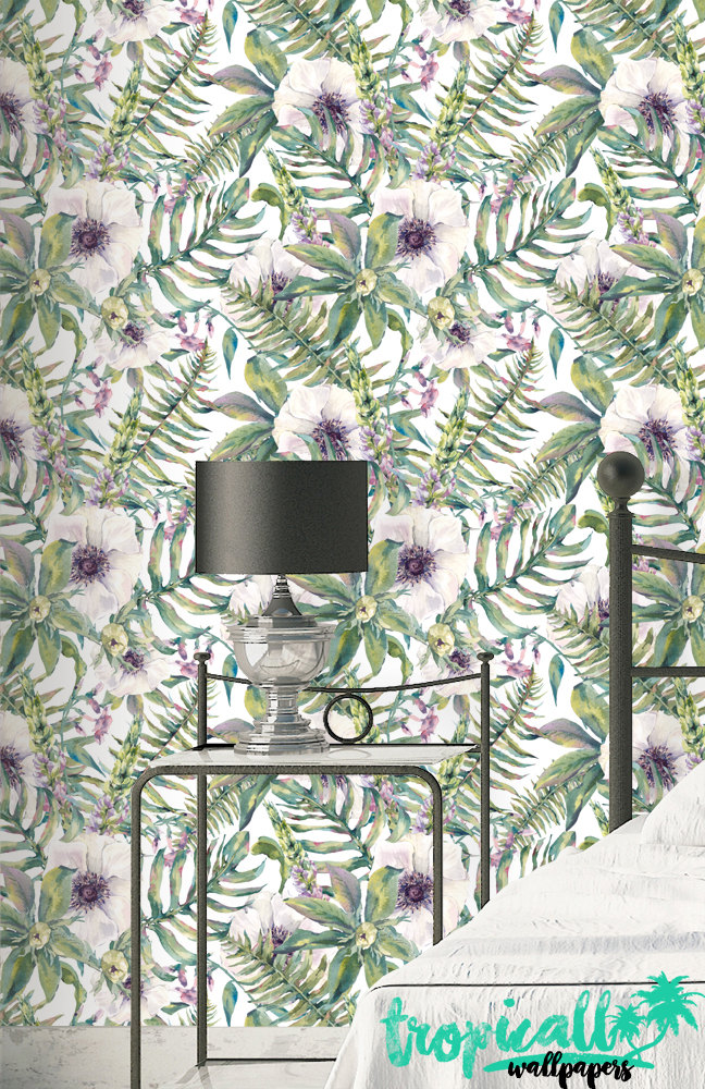 Exotic Floral Wallpaper: Tropical Plant Wall Decor Exotic Floral Wallpaper: Tropical Plant Wall Decor - Image 1