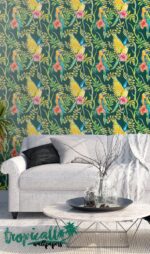 Exotic Parrot Wallpaper: Tropical Birds & Flowers, Removable Wall Sticker - Image 2