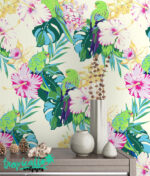 Exotic Parrot Wallpaper: Tropical Flowers, Birds, Removable Wall Decor