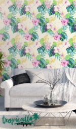 Exotic Parrot Wallpaper: Tropical Flowers, Birds, Removable Wall Decor - Image 2