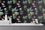 Flamingo Palm Tree Wallpaper:  Wall Decal