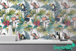 Flamingo Toucan Wallpaper: Tropical  Wall Art