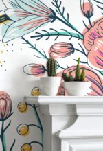 Floral Anemone Wallpaper Mural:  Reusable Wall Decal - Image 2