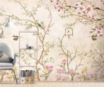 Floral Bird Tree Wall Mural Watercolor  Wallpaper
