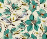 Floral bird wallpaper with green flowers and vintage botanical design for elegant interior walls