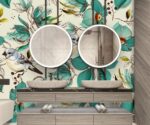 Floral bird wallpaper with green flowers and vintage botanical design for elegant interior walls