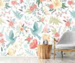 Floral Birds Wallpaper Colorful Watercolor - Image 2