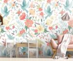 Floral Birds Wallpaper Colorful Watercolor