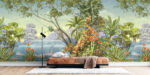 Floral Jungle Wallpaper Mural: Vintage River Print ( or Non-Woven)