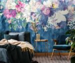 Floral Wallpaper Mural Blue Watercolor Flowers - Image 4
