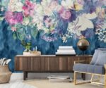 Floral Wallpaper Mural Blue Watercolor Flowers - Image 3