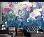 Floral Wallpaper Mural Blue Watercolor Flowers - Image 2