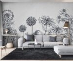 Floral Wallpaper Mural Gray and White Flowers  Wall Art - Image 3