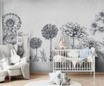 Floral Wallpaper Mural Gray and White Flowers  Wall Art - Image 4