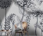 Floral Wallpaper Mural Gray and White Flowers  Wall Art - Image 2