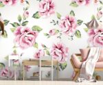 Vintage Pink Rose Wallpaper Mural Seamless  Wall Art