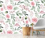 Floral Wallpaper Watercolor Roses Leaves - Image 3