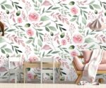 Floral Wallpaper Watercolor Roses Leaves