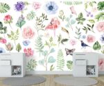 Floral Wallpaper Mural Watercolor Flowers  Wall Art - Image 4