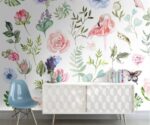 Floral Wallpaper Mural Watercolor Flowers  Wall Art
