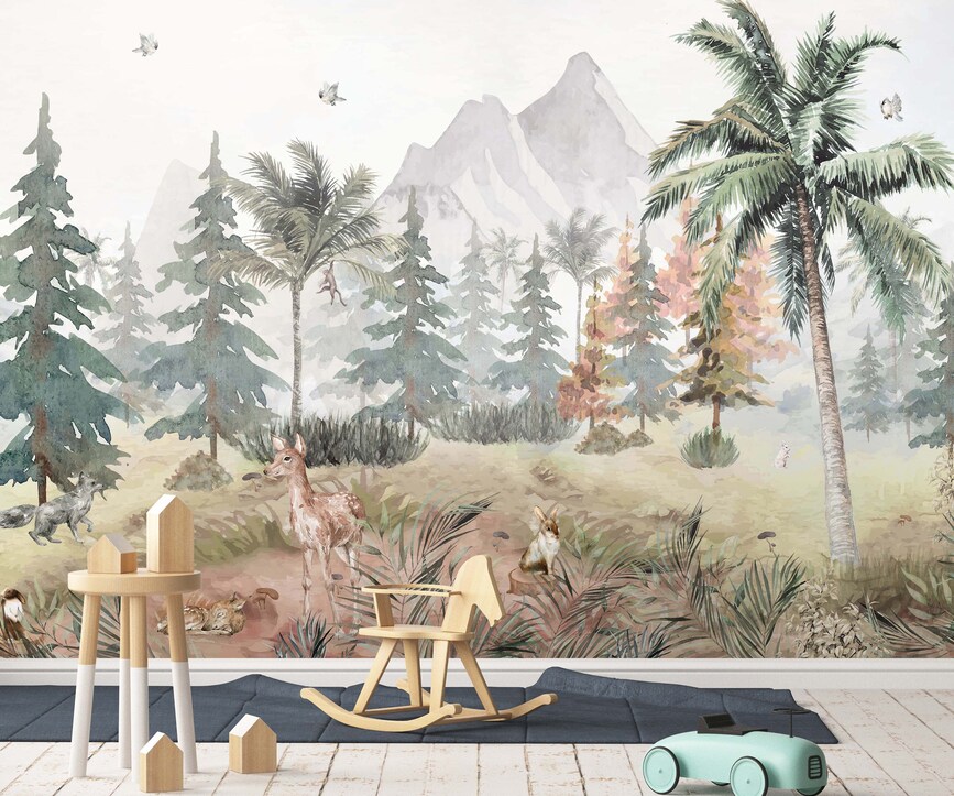 Forest Animals Wallpaper Mural Nursery Wall Art Forest Animals Wallpaper Mural Nursery Wall Art - Image 1