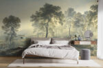 Forest Wallpaper. Removable Wallpaper. Morning Dawn Scenic Landscape. Panoramic in the Valley Wall Mural. - Image 2