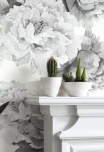 Giant Black and White Peony Removable Wallpaper Mural, Reusable , Self Adhesive Dark Floral Wallpaper, Wallpaper - Image 2