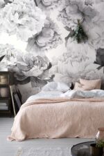 Giant Black and White Peony Removable Wallpaper Mural, Reusable , Self Adhesive Dark Floral Wallpaper, Wallpaper - Image 3