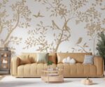 Gold Chinoiserie Birds Wallpaper Bedroom - Image 4