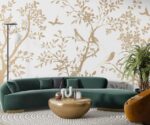 Gold Chinoiserie Birds Wallpaper Bedroom - Image 2