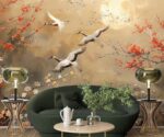 Gold Chinoiserie Wallpaper Mural with Heron Birds - Image 3