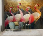 Gold Chinoiserie Wallpaper with Crane - Image 2