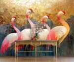 Gold Chinoiserie Wallpaper with Crane