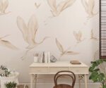 Gold Crane Birds Wallpaper Vintage Chinoiserie Wall Mural - Image 2