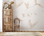 Gold Crane Birds Wallpaper Vintage Chinoiserie Wall Mural