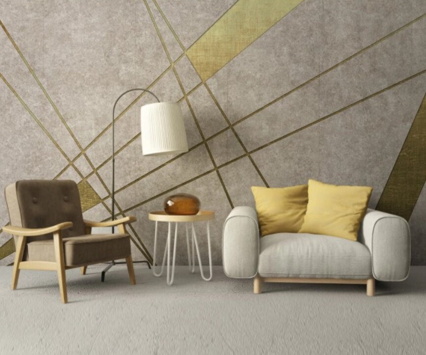 old Geometric Wallpaper Mural Abstract Black Gold Geometric Wallpaper Mural Abstract Black - Image 1