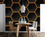 Golden Art Deco Geometric Wallpaper Black Hexagon  Mural - Image 3