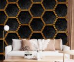 Golden Art Deco Geometric Wallpaper Black Hexagon  Mural - Image 4