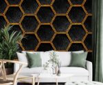 Golden Art Deco Geometric Wallpaper Black Hexagon  Mural - Image 2