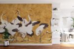 Golden Crane Wallpaper: Japanese Chinoiserie Mural,  Removable Wall Decor - Image 2