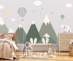 Green Mountain Nursery Mural Hot Air Balloons  Wallpaper