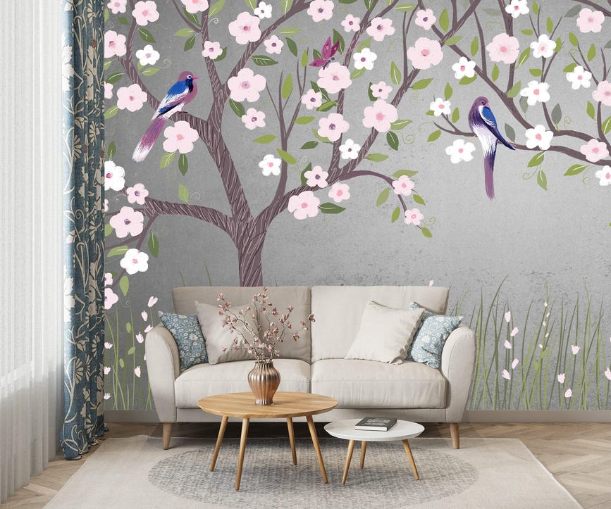 Grey Chinoiserie Wallpaper Mural Grey Chinoiserie Wallpaper Mural - Image 1