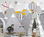 Grey Mountain Hot Air Balloon Nursery Mural   Wallpaper - Image 2