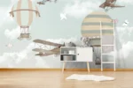 Hot Air Balloons & Biplanes Kids Wallpaper Mural - Image 4