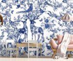 Indigo Floral Animals Wallpaper Forest Wall Mural