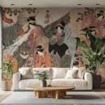 Japanese Geisha Woodblock Print Removable Wall Mural - Floral Peel Stick Temporary Decor - Image 3